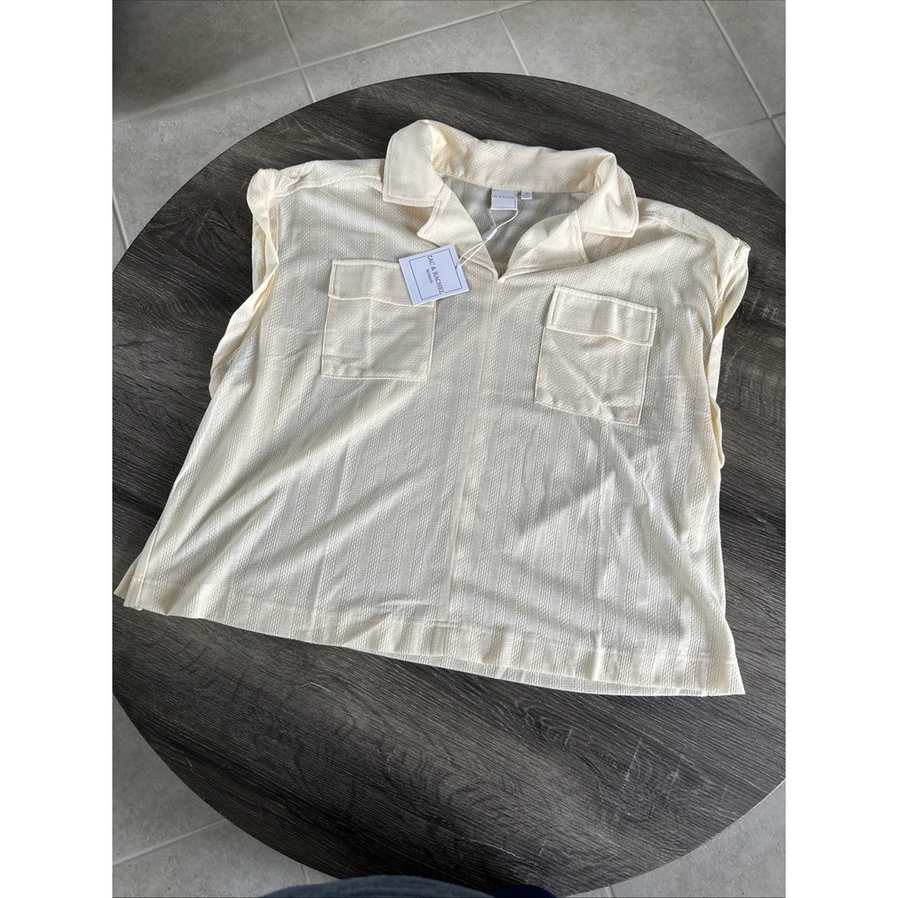 Zac & Rachel Woman Plus Size 3X Blouse Cream Yellow Flutter Sleeve Textured Top